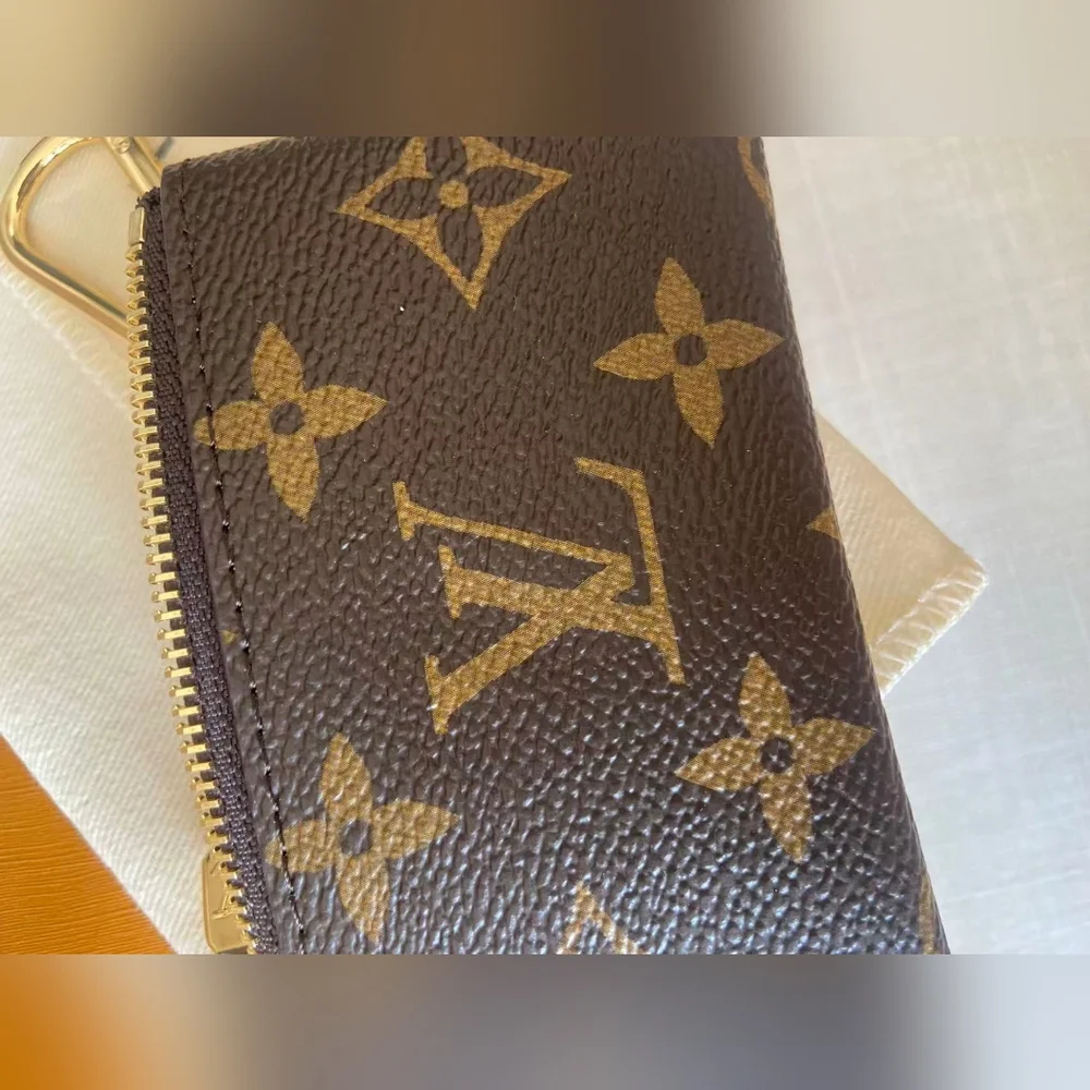 Louis Vuitton Monogram Zipped Key Pouch in Brown with Gold Hardware